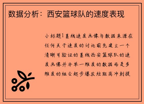 数据分析：西安篮球队的速度表现