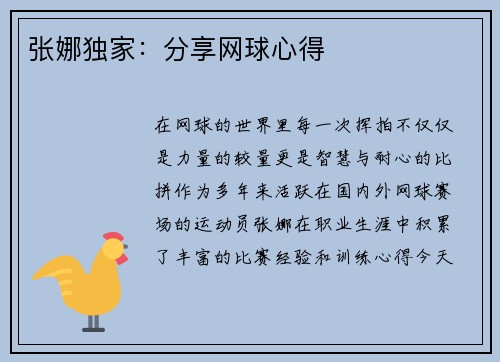 张娜独家：分享网球心得